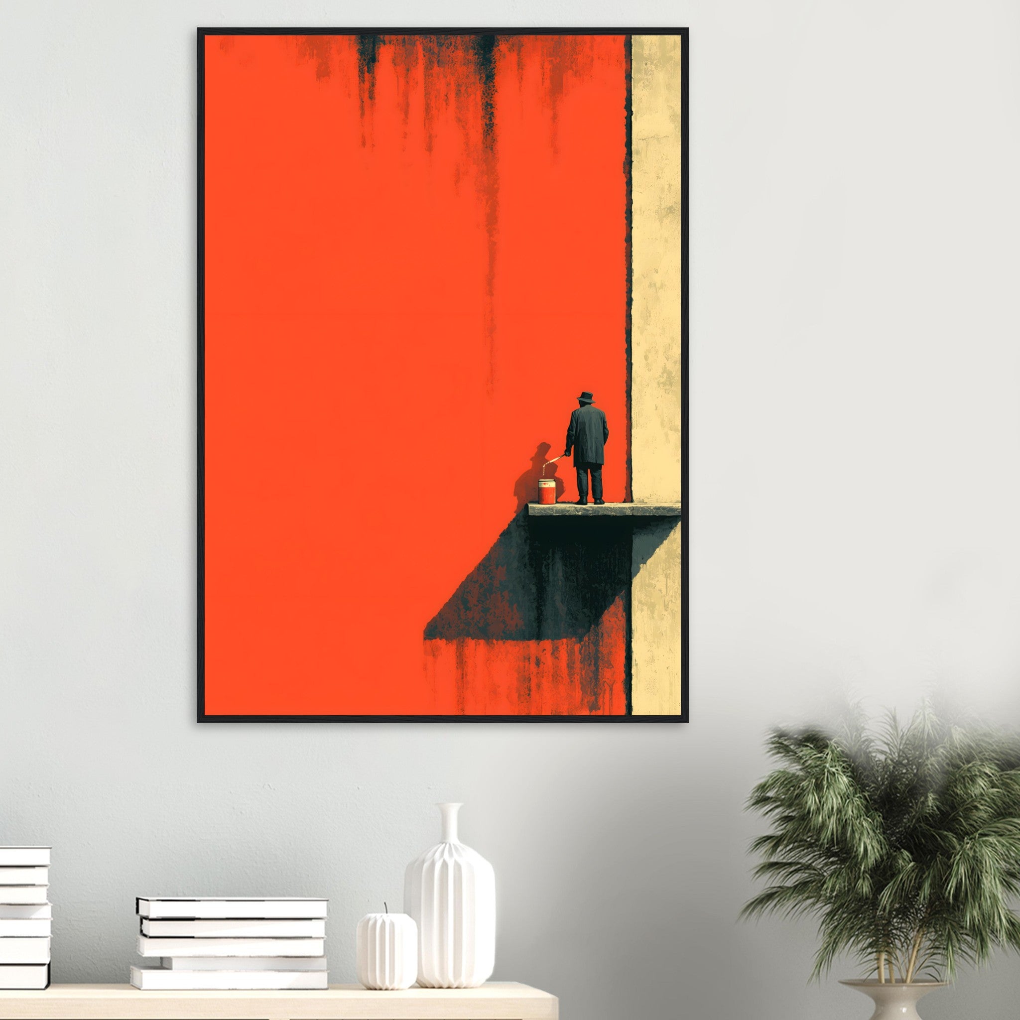Modernes Industrial-Wandbild im schwarzen Metallrahmen für kreative Büroräume oder Wohnzimmer.