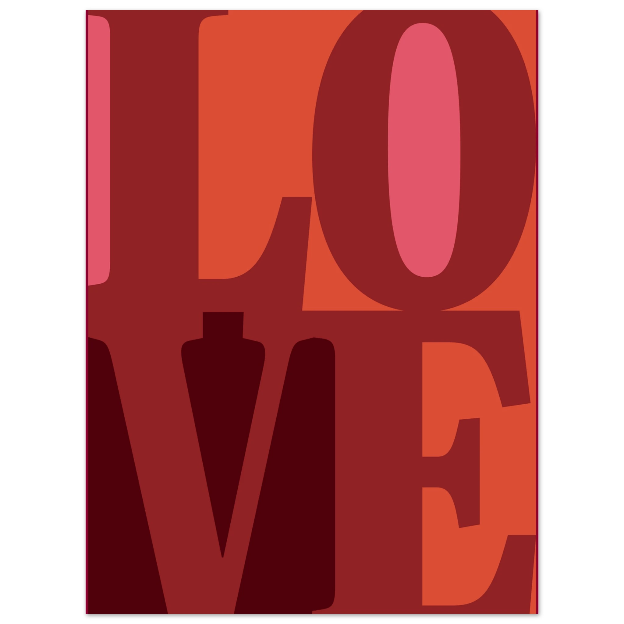 Modernes Poster mit rotem LOVE Schriftzug, hochwertiger Grafikdruck für Galerie-Feeling. Jetzt günstig online kaufen und dekorieren!