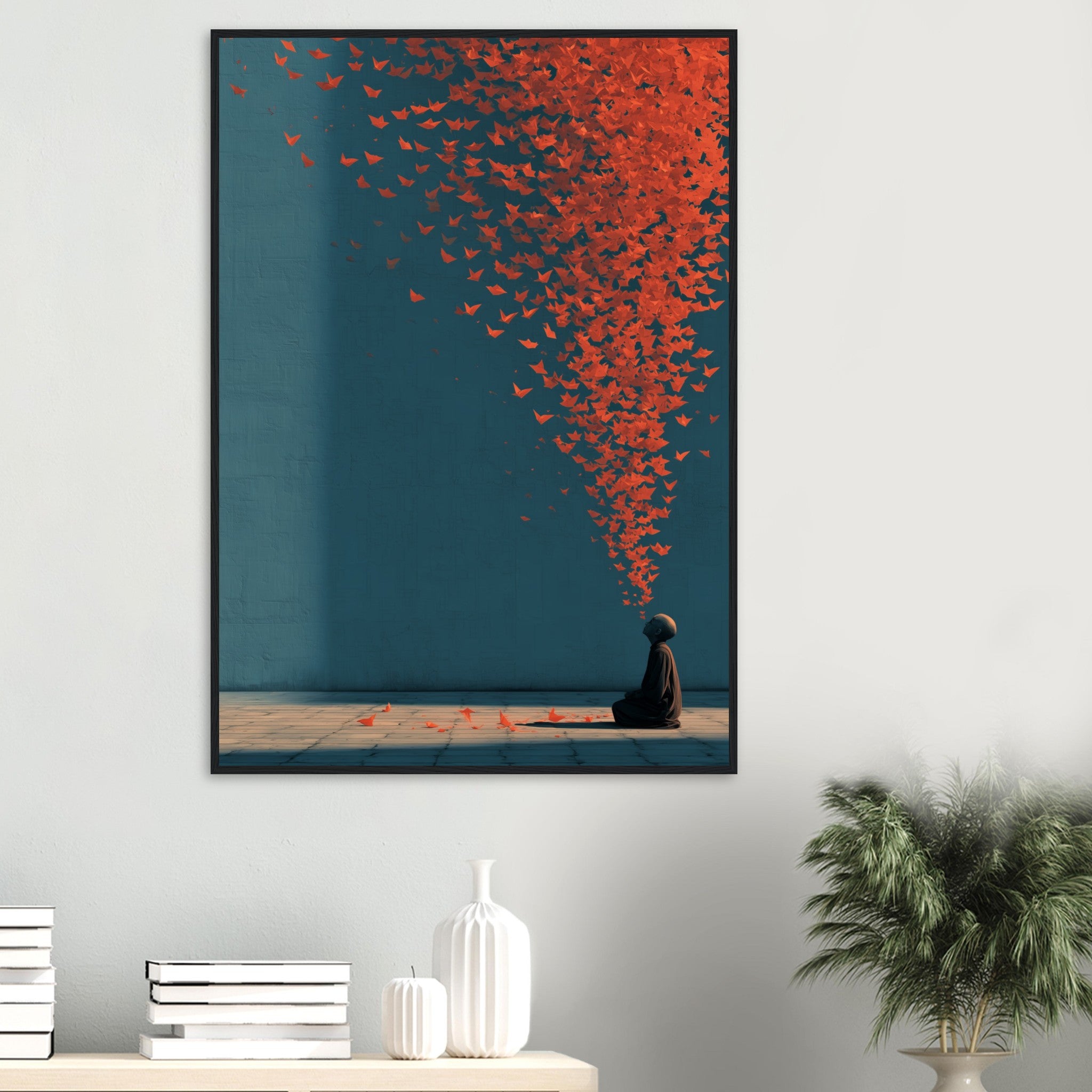 Modernes Wandbild im schwarzen Holzrahmen Origami Kunst für Wohnzimmer.
