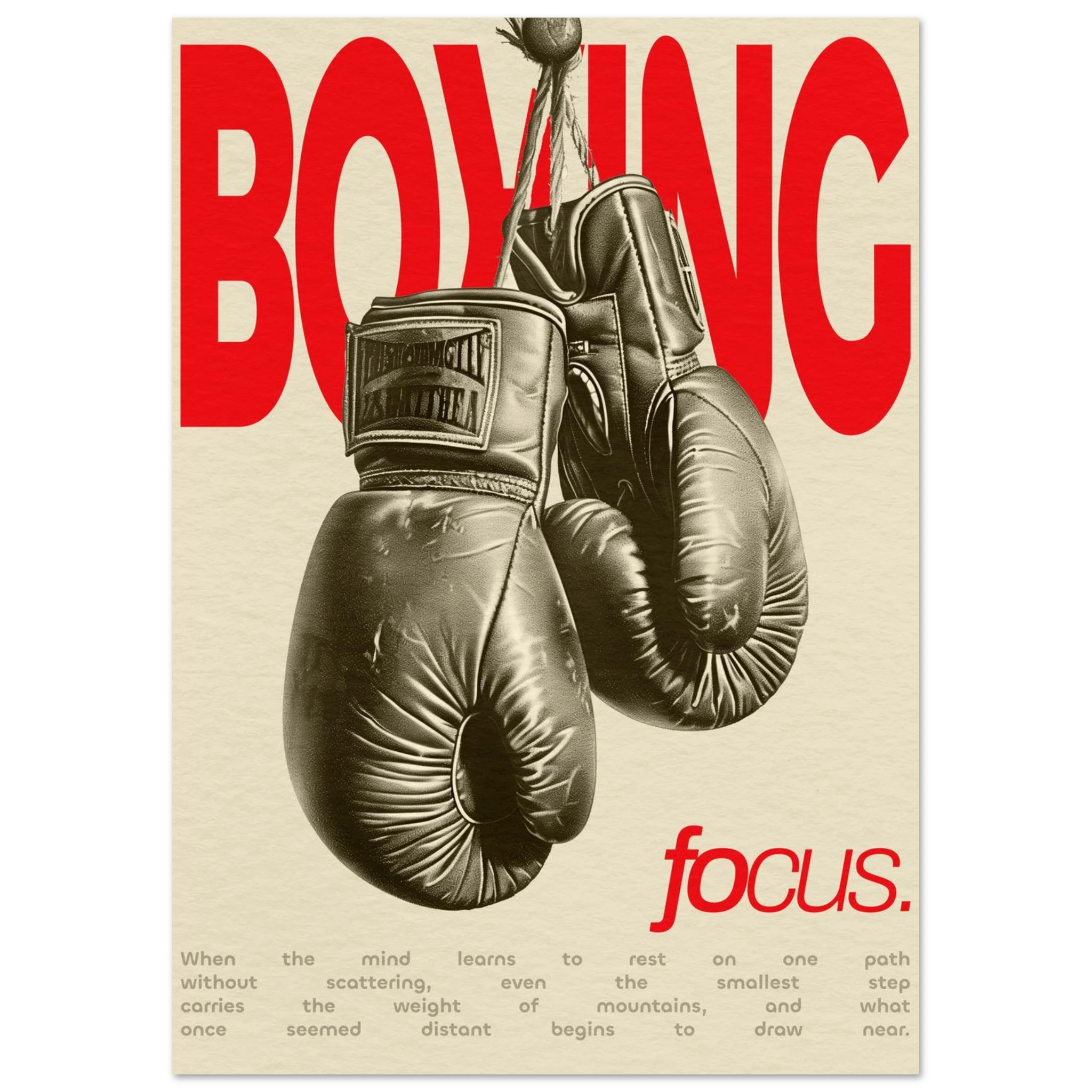 Sport Motiv als Poster gedruckt - Retro Boxhandschuhe und motivierender Text für Fitness-Liebhaber.