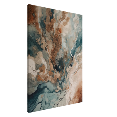 Abstrakte Luftaufnahme einer verschneiten Arktis-Landschaft mit feinen Eis-Strukturen und sanften Naturtönen auf hochwertiger Leinwand.