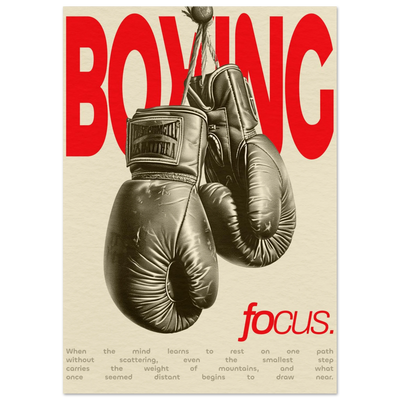 Sport Motiv als Poster gedruckt - Retro Boxhandschuhe und motivierender Text für Fitness-Liebhaber.