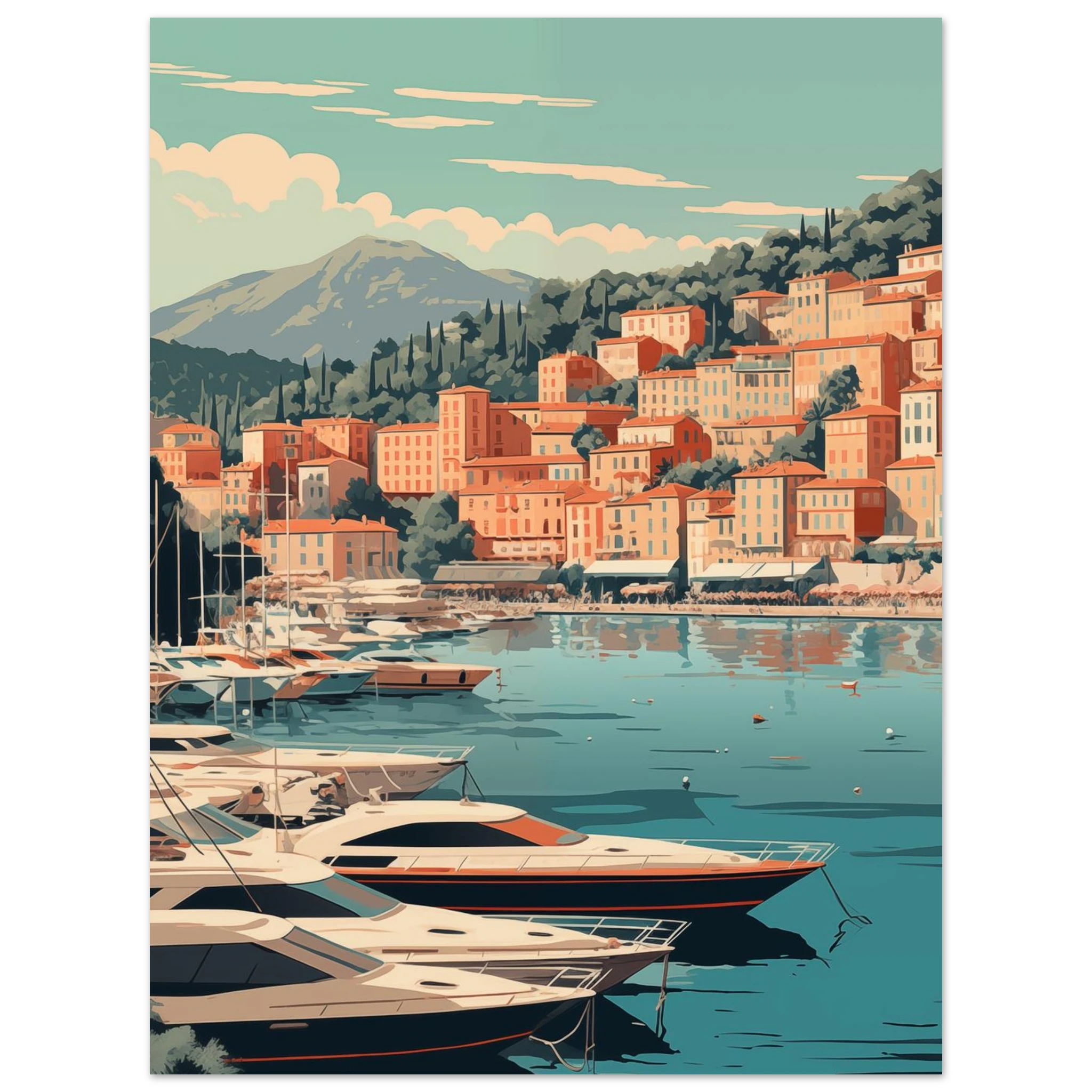 Premium Poster Reise: Detailreicher Druck der Yachten, des Wassers und der exklusiven Promenade Monacos.