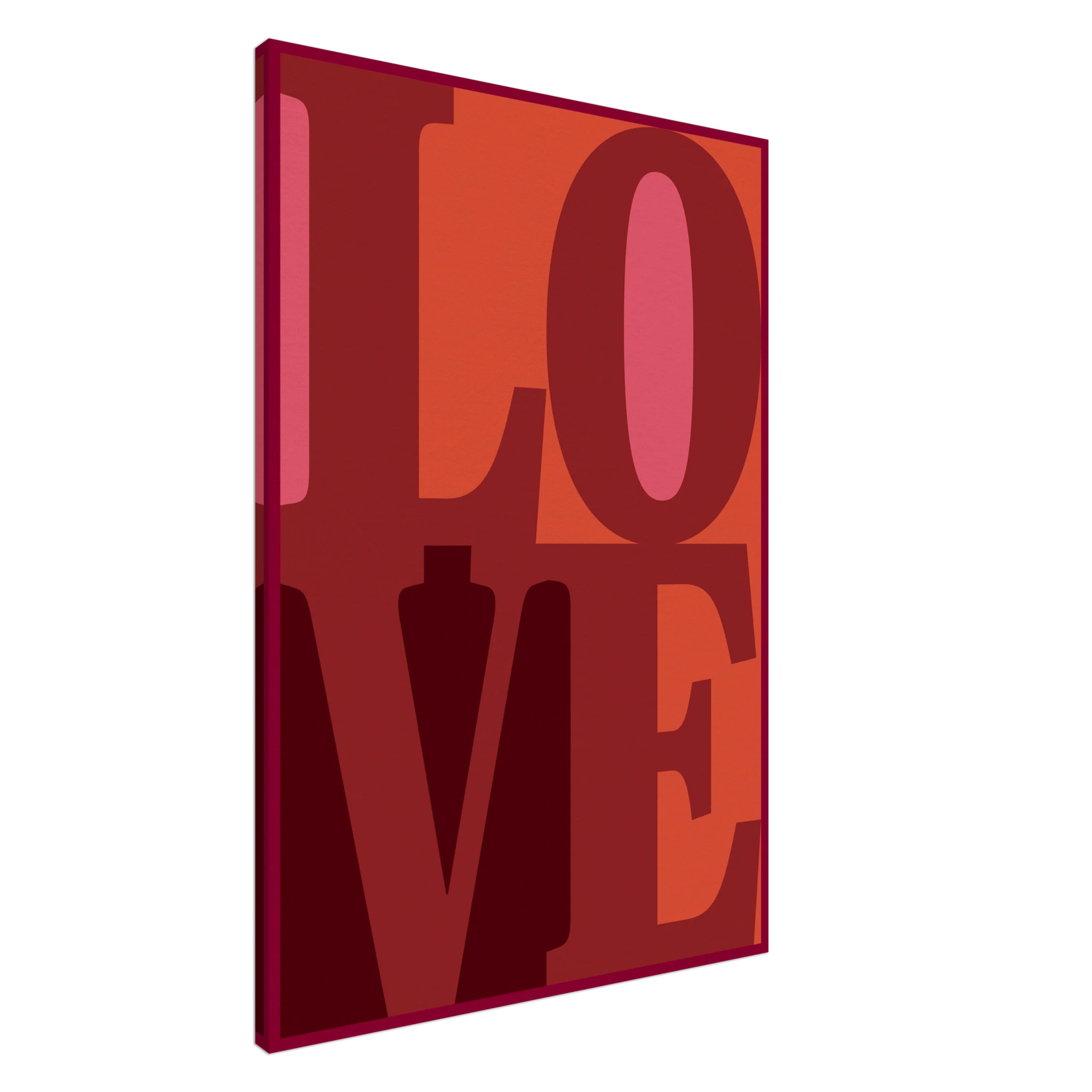 Rotes LOVE Wandbild auf hochwertiger Leinwand, moderne Typografie für leidenschaftliches Wohnen. Jetzt entdecken und Liebe schenken!