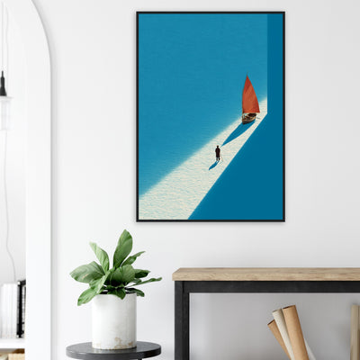 Modernes Winter-Wandbild im schwarzen Metallrahmen für ein skandinavisches Interior Design.