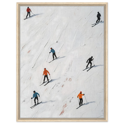 Gerahmtes Leinwandbild Go Skiing im hellen Holzrahmen, Skifahrer-Motiv im modernen Alpendesign für nordische Inneneinrichtung.