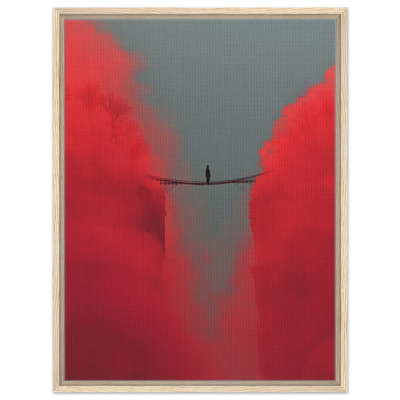 Minimalistisches Poster mit einer kleinen Silhouette vor einem riesigen grauen nichts im sanften Licht. Leinwand im hellen Holzrahmen.