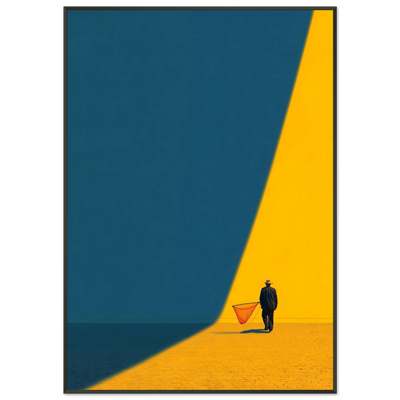 Minimalistisches Poster eines Mannes mit Cowboyhut, der ein leuchtend gelbes Lasso-Netz schwingt. American minimalismus. American Lifestyle.
Poster im schwarzen Holzrahmen.