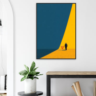 Modernes Western-Kunstbild im schwarzen Holzrahmen für ein markantes Interior Design. Minimalistische Wohnzimmer Dekoration.