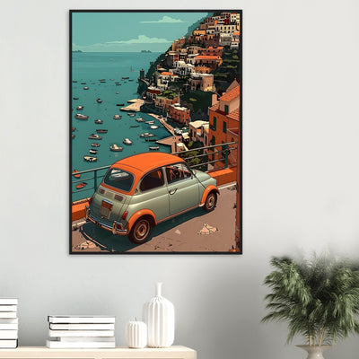 Großes Wandbild im Wohnzimmer: Der klassische Fiat in Neapel bringt italienisches Lebensgefühl und Wärme.