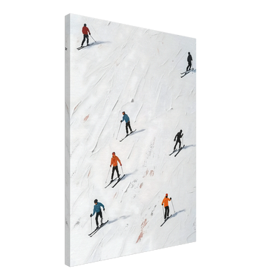 Hochwertiges Leinwandbild Go Skiing mit Skifahrern in Struktur-Optik, modernes Wintersport Motiv für stilvolle Wandgestaltung.