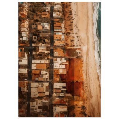 Premium Poster USA: Detailreicher Druck der Küstenlinie, der Wellenstruktur und des entspannten Strandlebens.