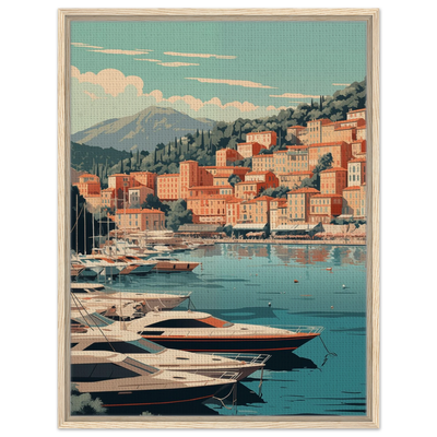 Wandbild Monaco im hellen Holzrahmen: Natürliche Eiche unterstreicht den mediterranen, sonnigen Charme des Fürstentums.