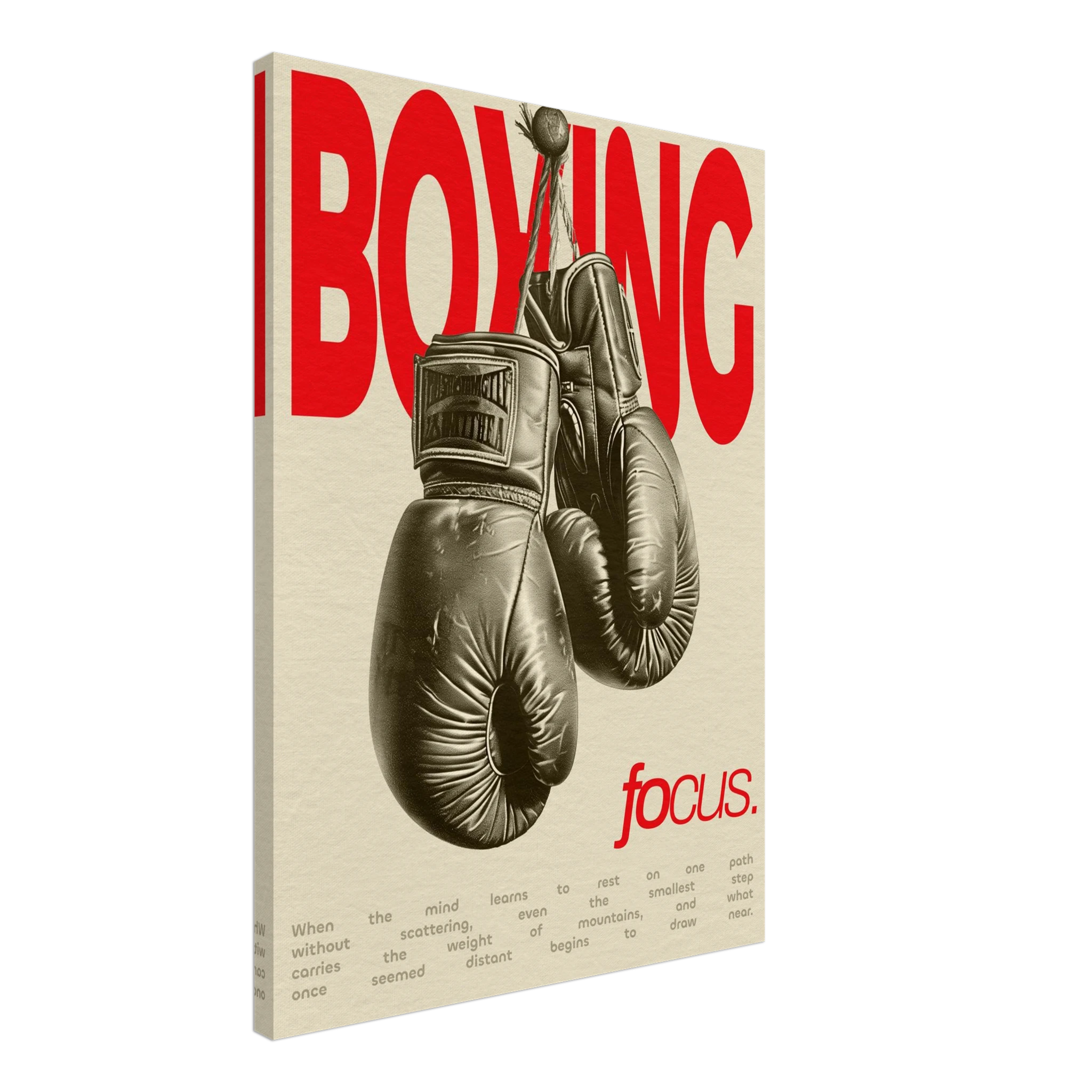 Sport Motiv auf Leinwand gedruckt - Retro Boxhandschuhe und motivierender Text für Fitness-Liebhaber.
