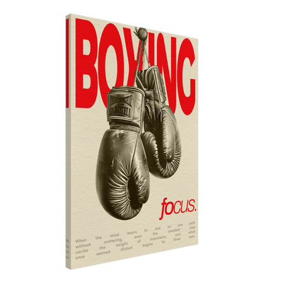 Sport Motiv auf Leinwand gedruckt - Retro Boxhandschuhe und motivierender Text für Fitness-Liebhaber.