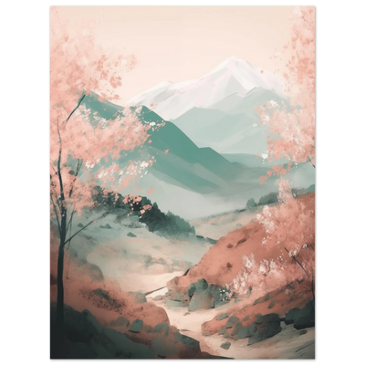 Premium Poster Asien: Detailreicher Druck der filigranen Kirschblüten und der harmonischen japanischen Natur-Szenerie.