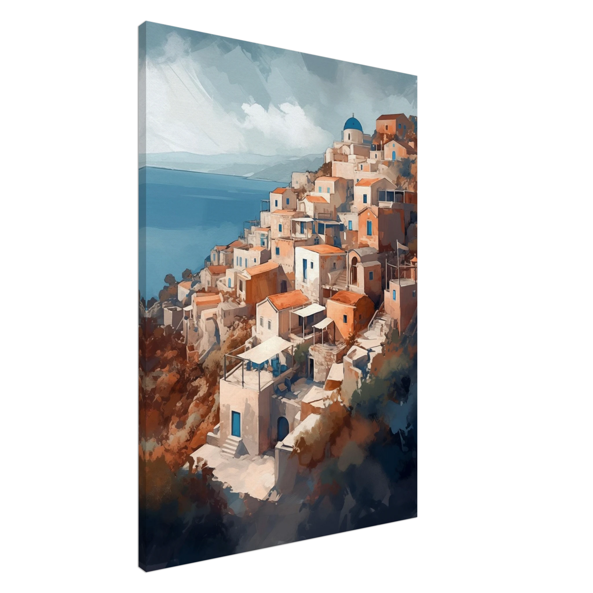 Leinwandbild Santorini: Ikonische weiße Häuser, blaue Kuppeln von Oia und das strahlende Ägäische Meer.