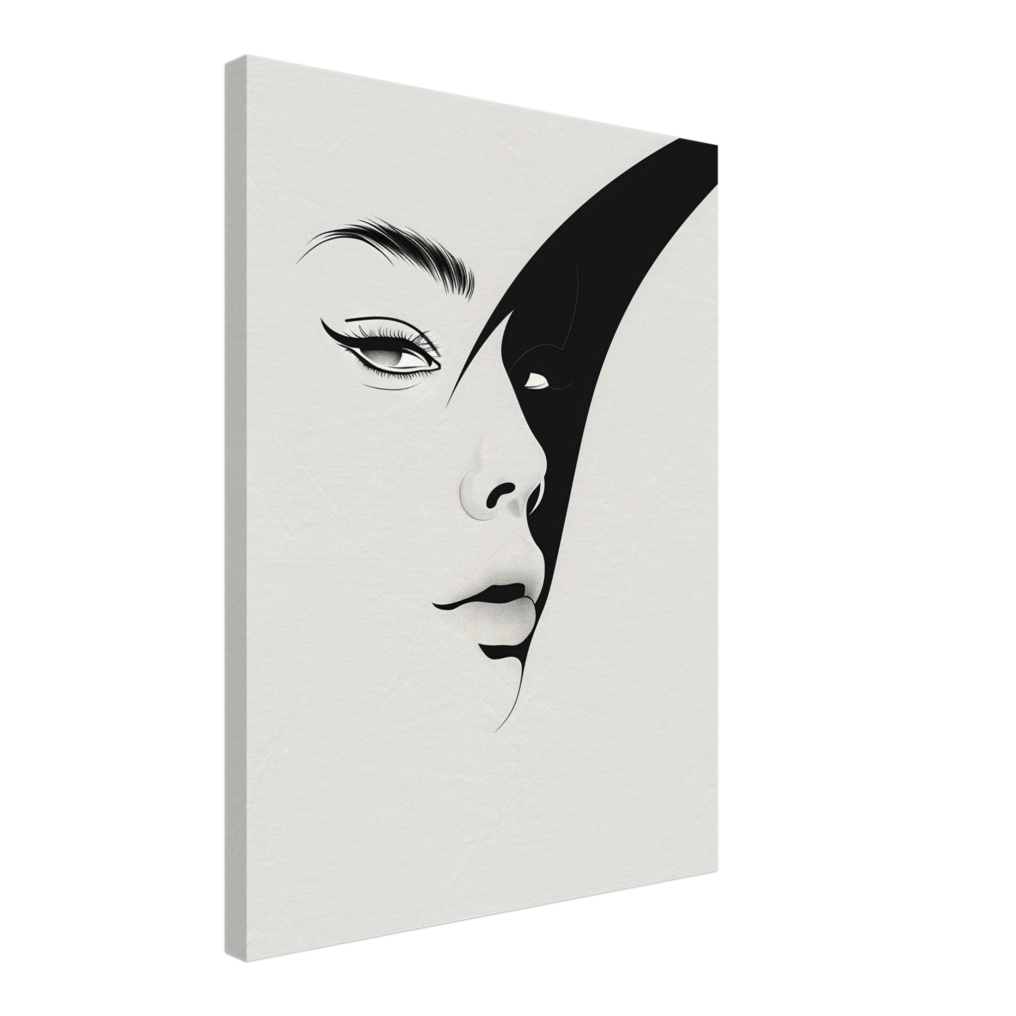 Kunstvolles Schwarz-Weiß Frauen Porträt auf Leinwand für moderne Wandgestaltung. 