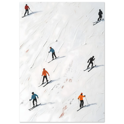 Minimalistisches Ski-Poster Go Skiing, Kunstdruck mit Skifahrern auf Piste, ideales Geschenk für Wintersportler und Alpen-Fans.