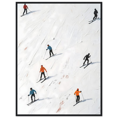 Edles Wandbild Go Skiing im schwarzen Rahmen, Skifahrer in den Alpen auf Leinwand, kontrastreiches Design-Element.