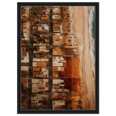 Wandbild Kalifornien im schwarz Holzrahmen: Natürliche Eiche harmoniert perfekt mit dem goldenen Sand des Newport Beach.