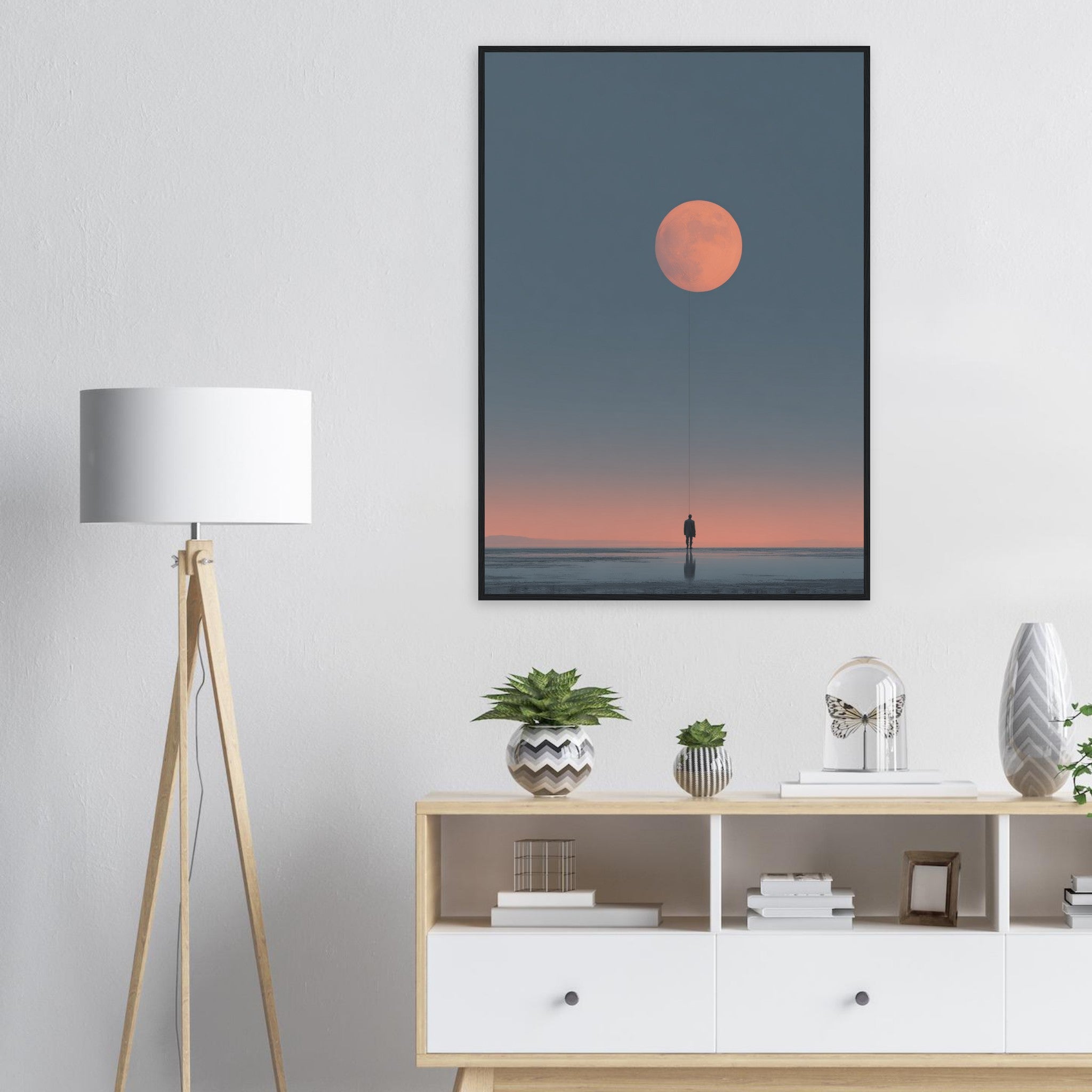 Modernes Wandbild im schwarzen Holzrahmen minimalistisches Design für das Wohnzimmer.